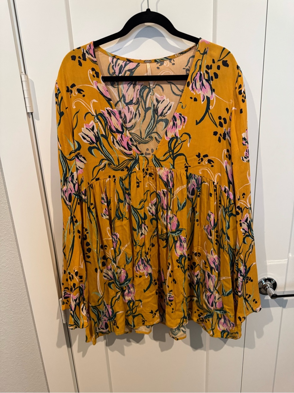 Free People Mustard Floral V-Neck Tunic